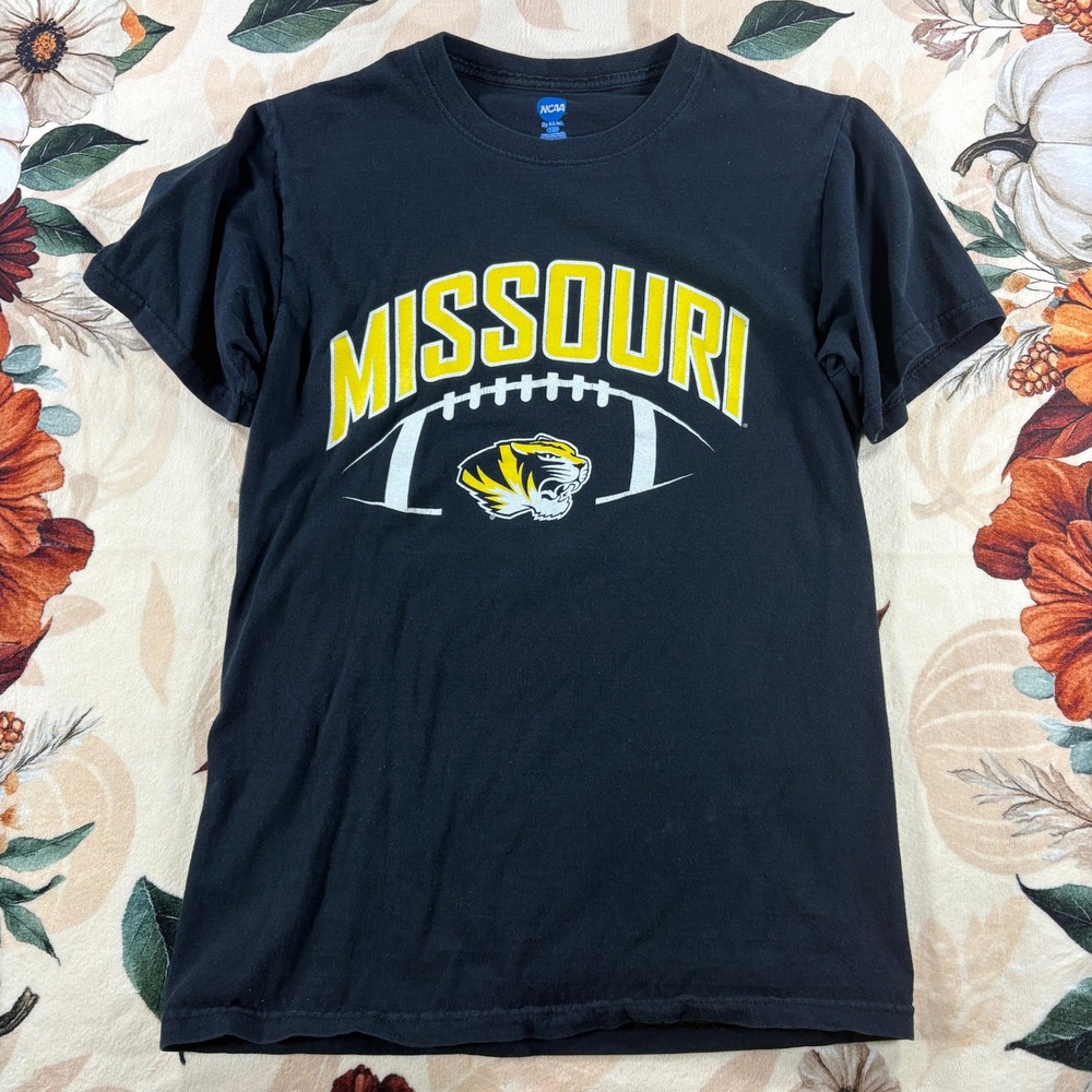 Missouri Tigers Football NCAA Mens Short Sleeve T-Shirt Black 100% Cotton Small